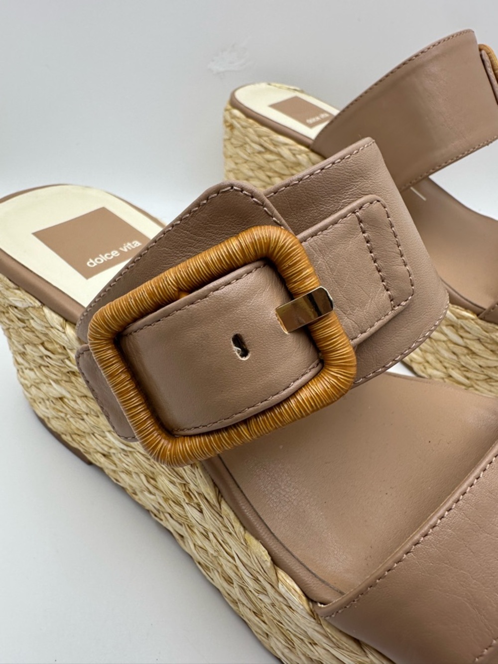 Dolce Vita Raffia Woven Platform Wedge Sandals Coastal Resort Vacation Size 7 - Picture 5 of 12